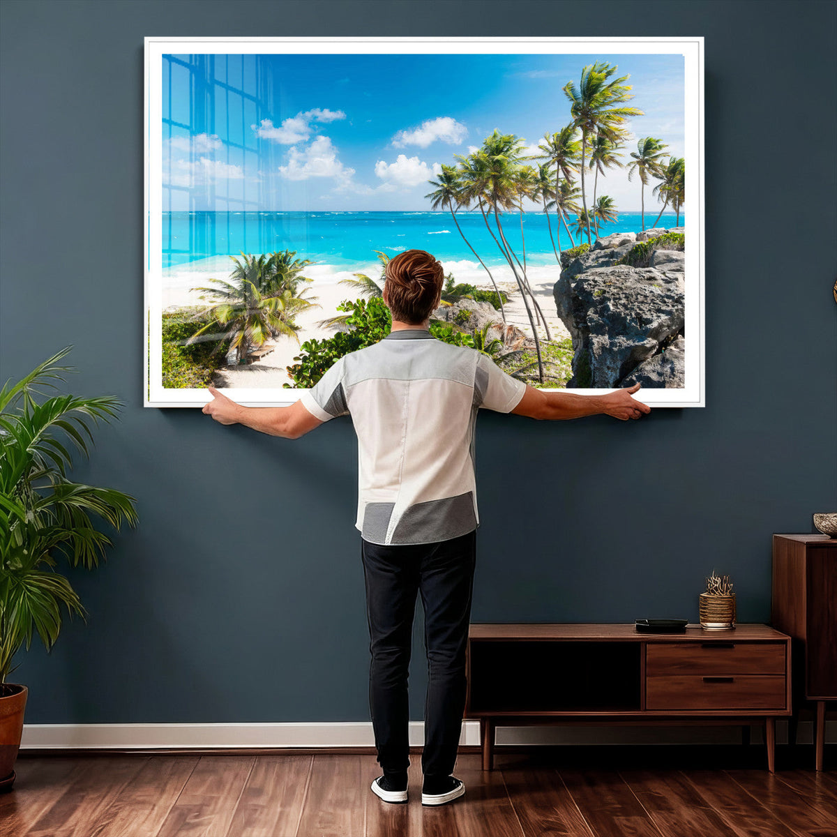 Tropical Beach Wall Art Canvas Print, Palm Tree Ocean