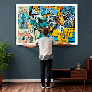 Basquiat Style Bird Bull Graffiti Wall Art Canvas Print,