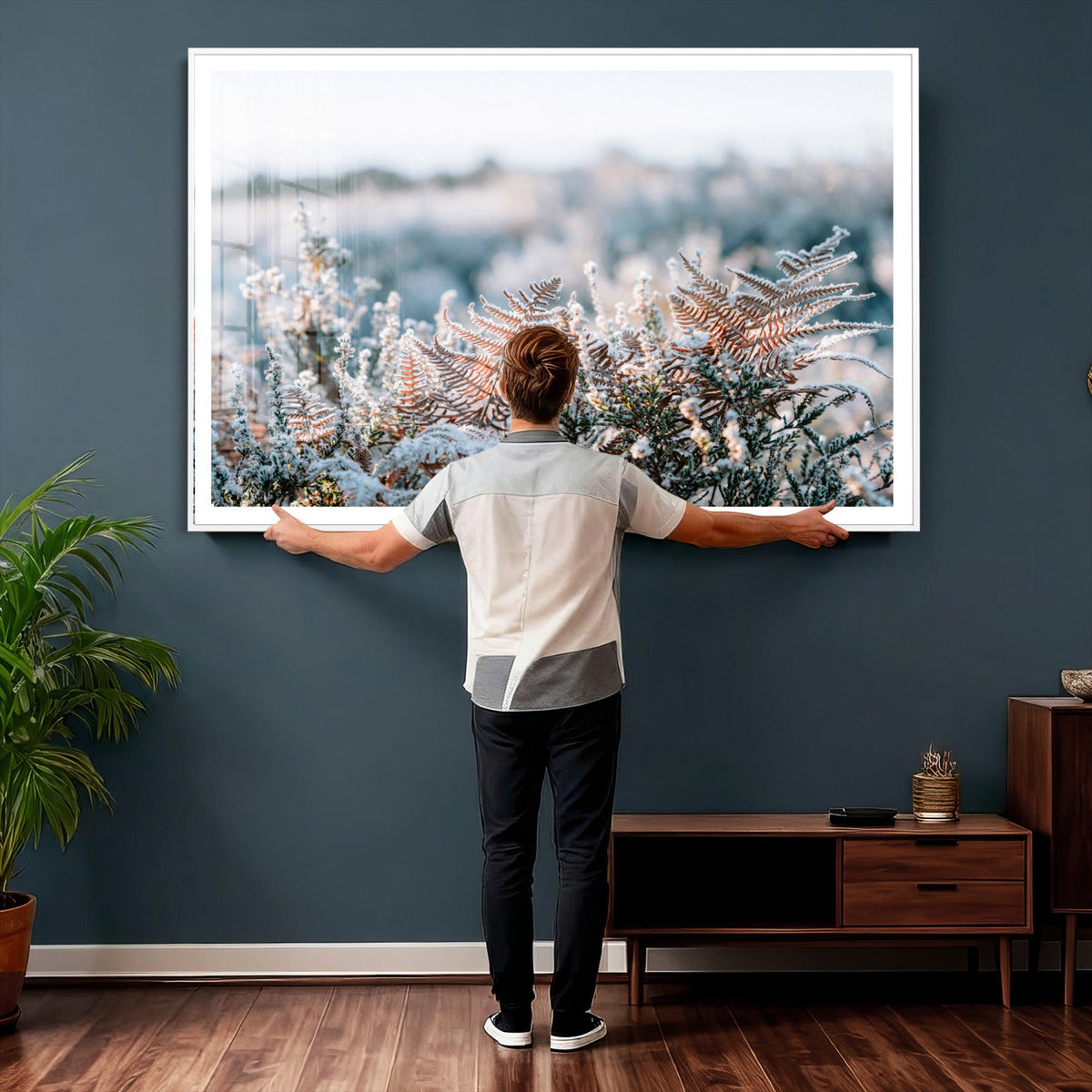 Frosted Fern Wall Art Canvas Print, Soft Winter Botanical
