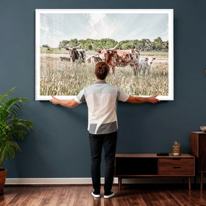 Texas Longhorn Cattle Wall Art Canvas Print, Rustic Ranch
