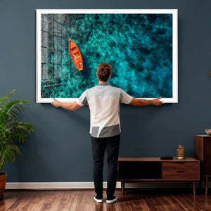 Turquoise Ocean Boat Wall Art Canvas Print
