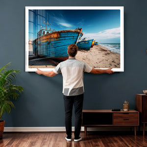 Coastal Fishing Boats Wall Art Canvas Print, Sunset Beach