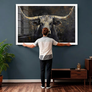 Rustic Longhorn Bull Wall Art Canvas Print – Vintage Western