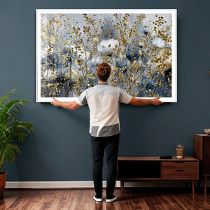 Abstract Floral Wall Art Canvas Print – Gold and Blue