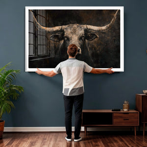 Vintage Longhorn Bull Wall Art Canvas Print – Rustic Western