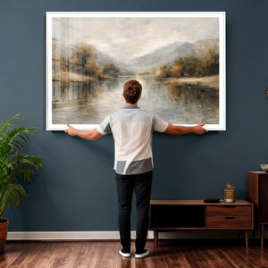 Neutral Abstract River Landscape Wall Art Canvas Print
