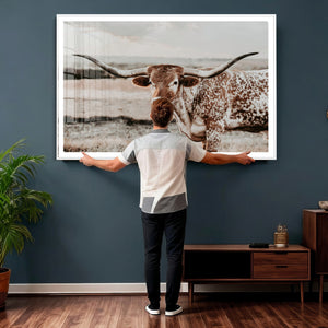 Texas Longhorn Bull Rustic Wall Art Canvas Print