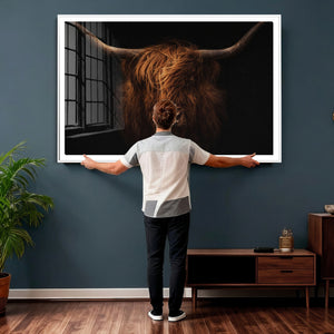 Highland Cow Wall Art Canvas Print – Moody Dark Rustic
