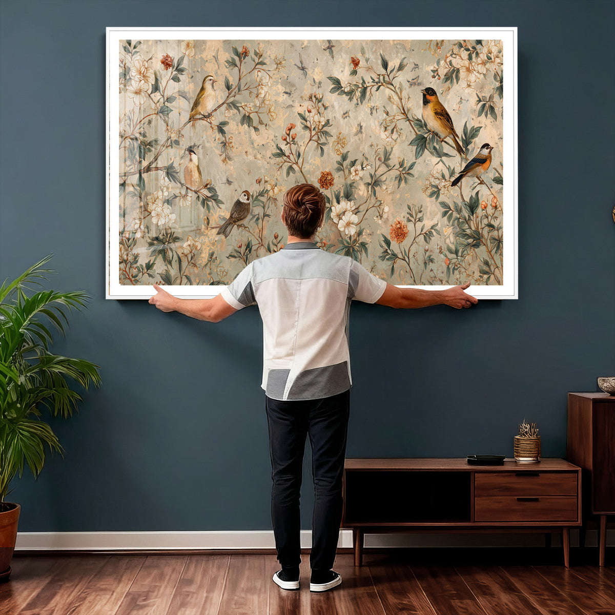 Vintage Birds and Flowers Wall Art Canvas Print, Botanical