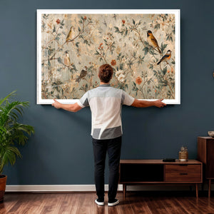 Vintage Birds and Flowers Wall Art Canvas Print, Botanical