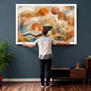 Geometric Boho Abstract Wall Art Canvas Print, Orange Blue