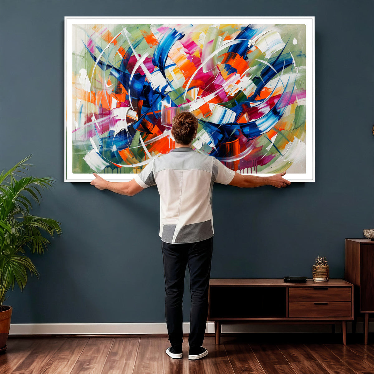Geometric Abstract Wall Art Canvas Print, Orange Blue