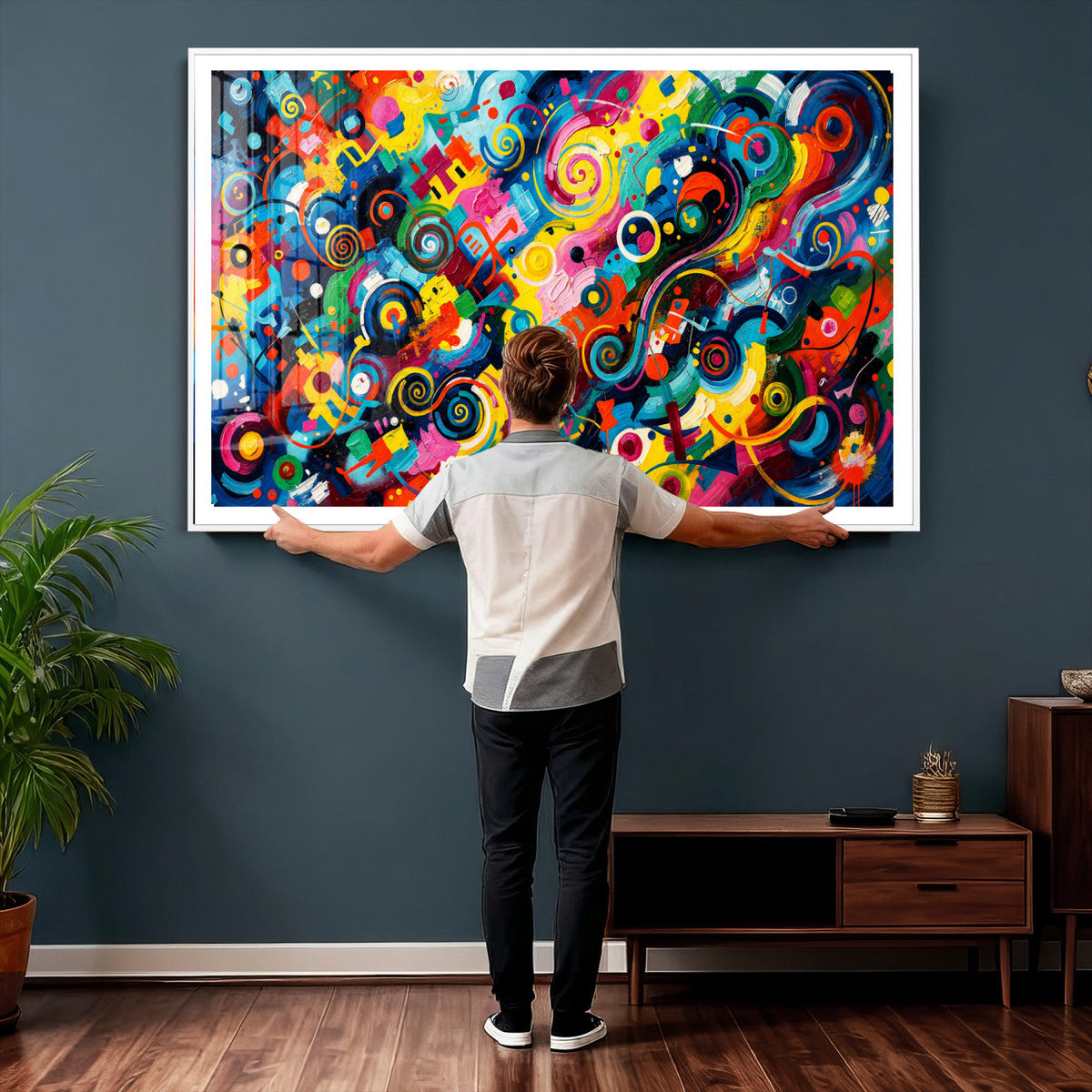 Geometric Abstract Wall Art Canvas Print, Bold Color