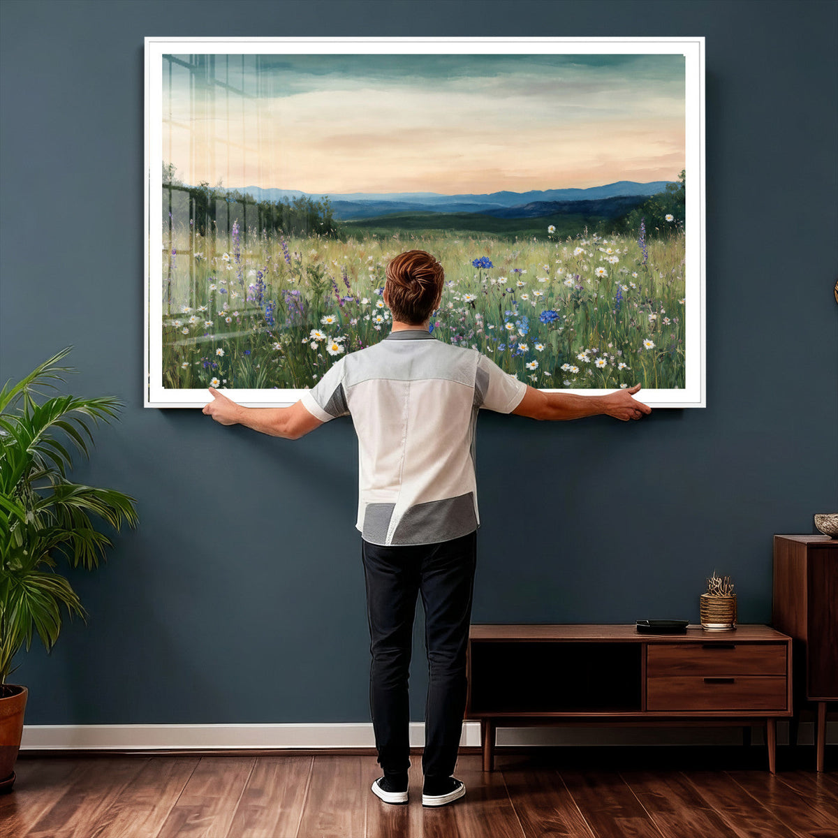 Wildflower Meadow Oil Painting Canvas — Daisy Lavender