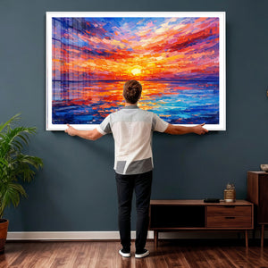 Colorful Knife Ocean Sunset Canvas — Orange Pink Teal