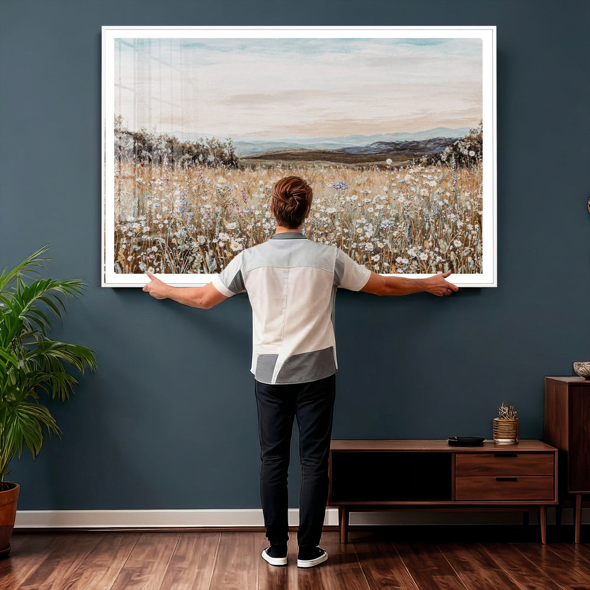 Neutral Wildflower Field Canvas Wall Art — Beige Earth Tone