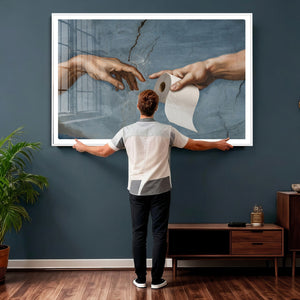 Funny Bathroom Canvas Wall Art, Michelangelo Creation of