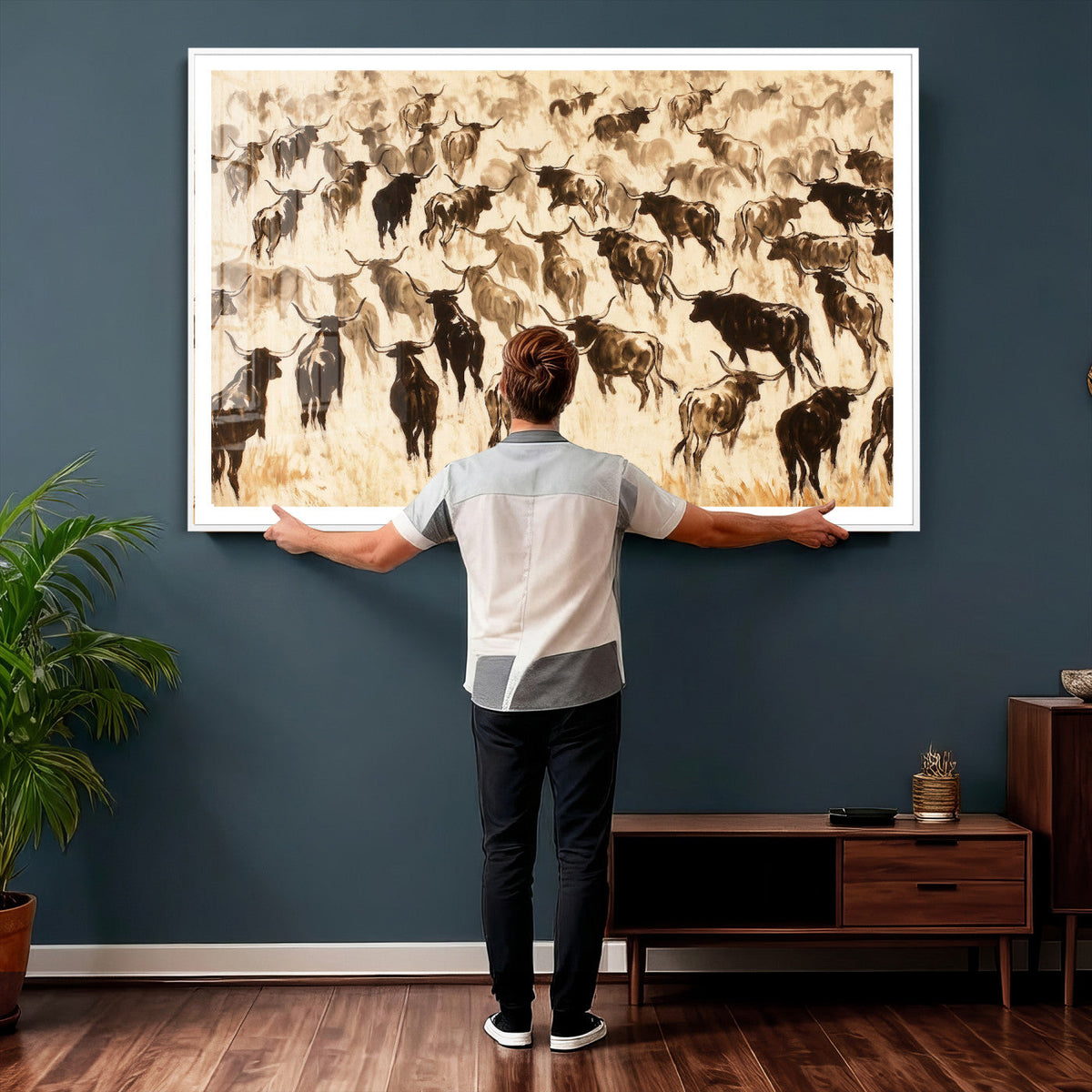 Texas Longhorn Sepia Canvas Wall Art, Western Cattle