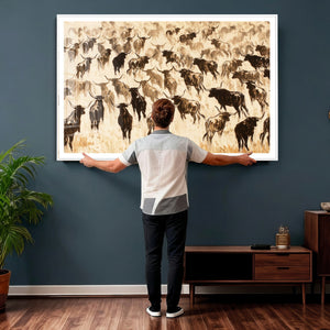 Texas Longhorn Sepia Canvas Wall Art, Western Cattle