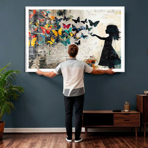 Banksy Butterfly Girl Wall Art Canvas Print, Framed Street
