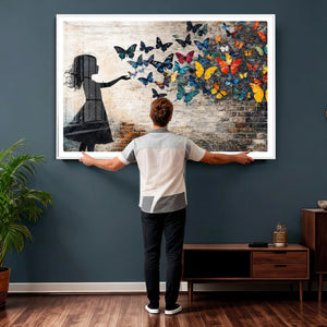 Banksy Butterfly Girl Wall Art Canvas Print, Framed Street