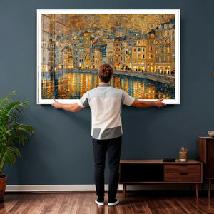 Gustav Klimt Golden Cityscape Wall Art Canvas Print, Framed