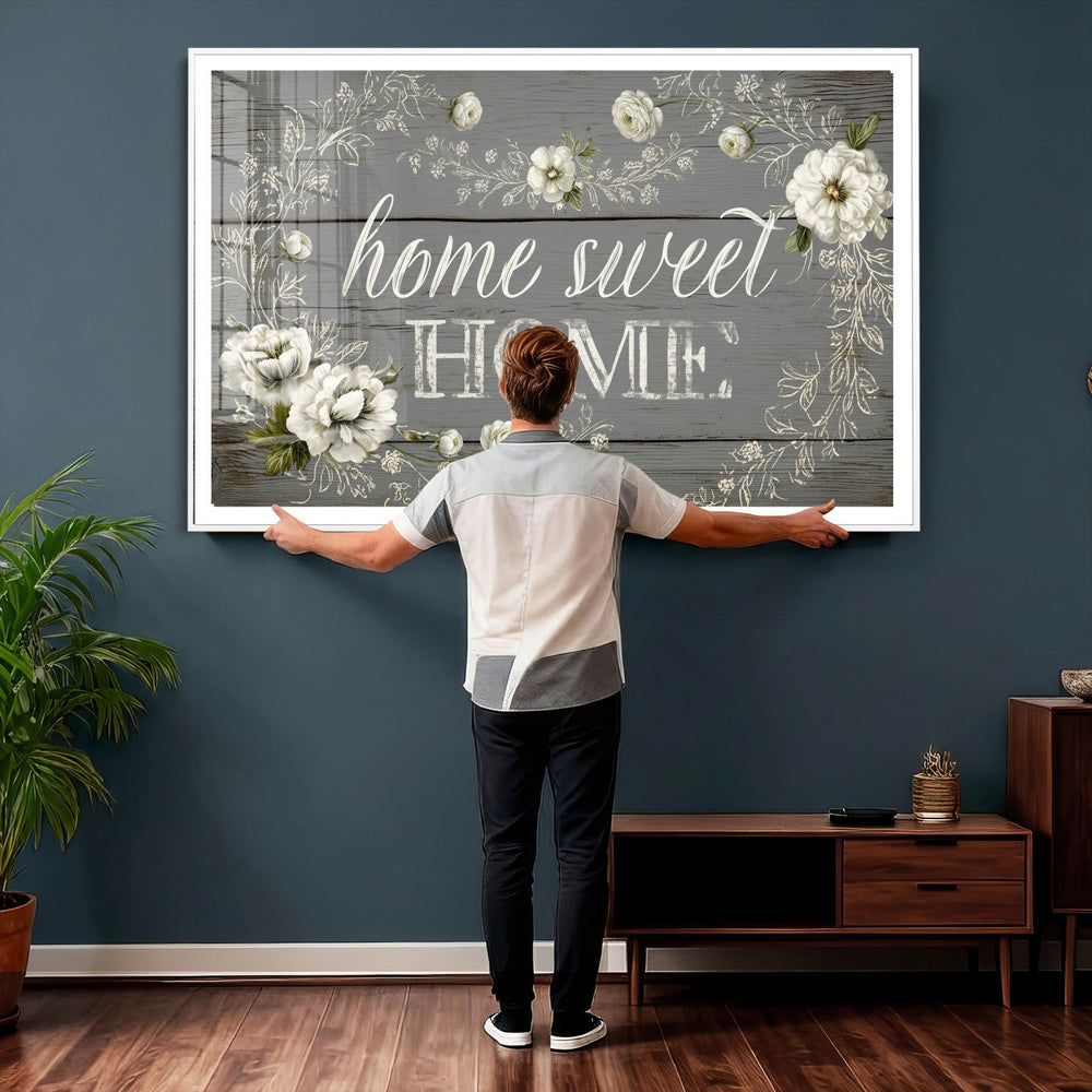 Home Sweet Home Wall Art Canvas Print, Floral Farmhouse