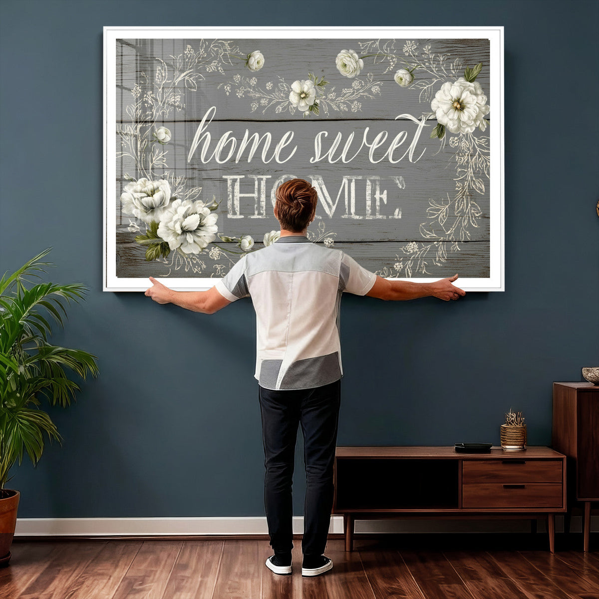 Home Sweet Home Wall Art Canvas Print, Floral Farmhouse