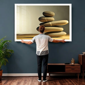 Zen Stone Wall Art Canvas Print, Balanced Rock Stack Framed