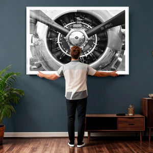 Vintage Propeller Plane Wall Art Canvas Print, Black and