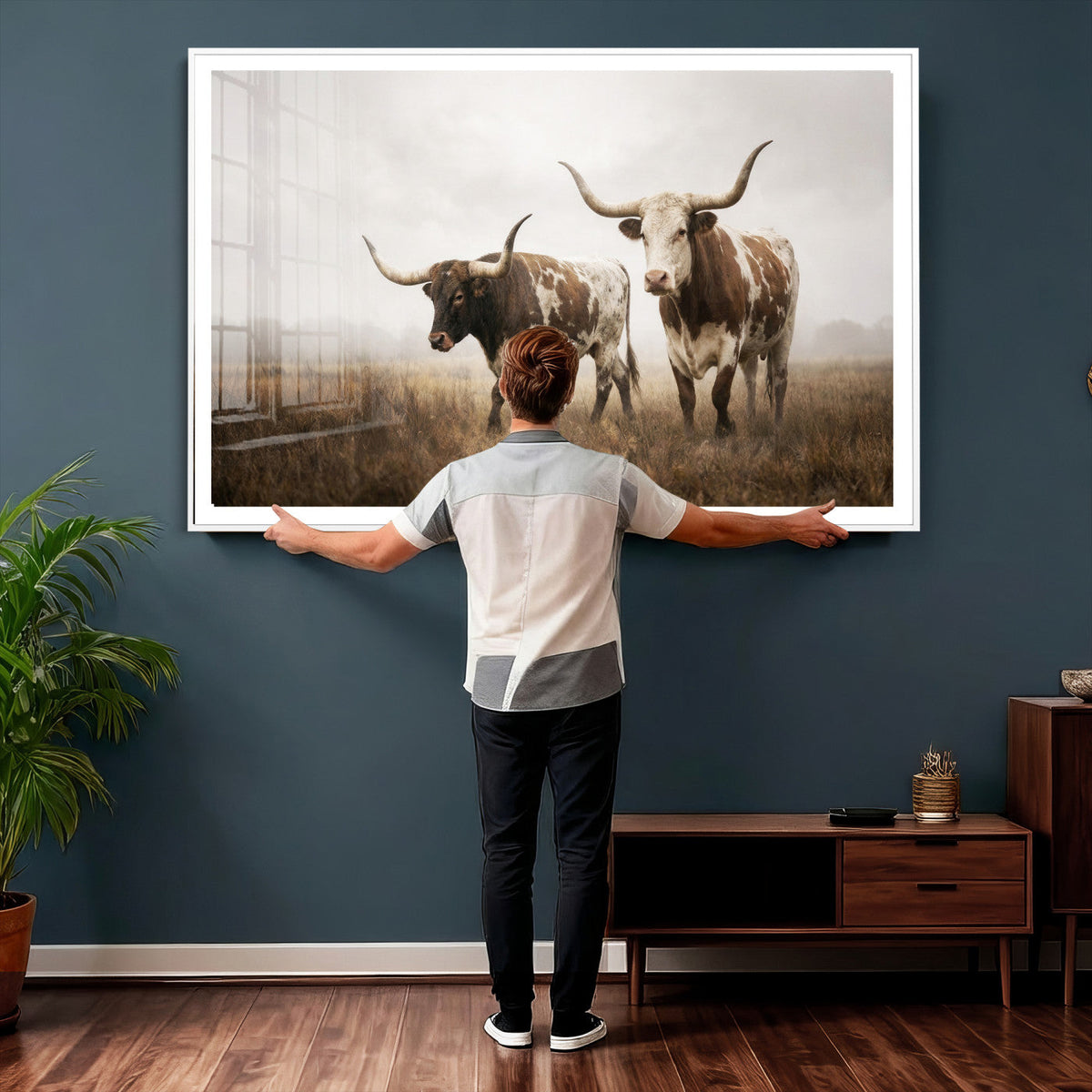 Texas Longhorn Canvas Wall Art Western Bull Desert Moody