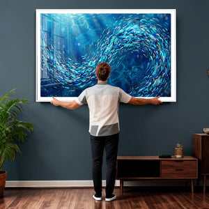 School of Fish Canvas Print | Blue Ocean Underwater Wall Art