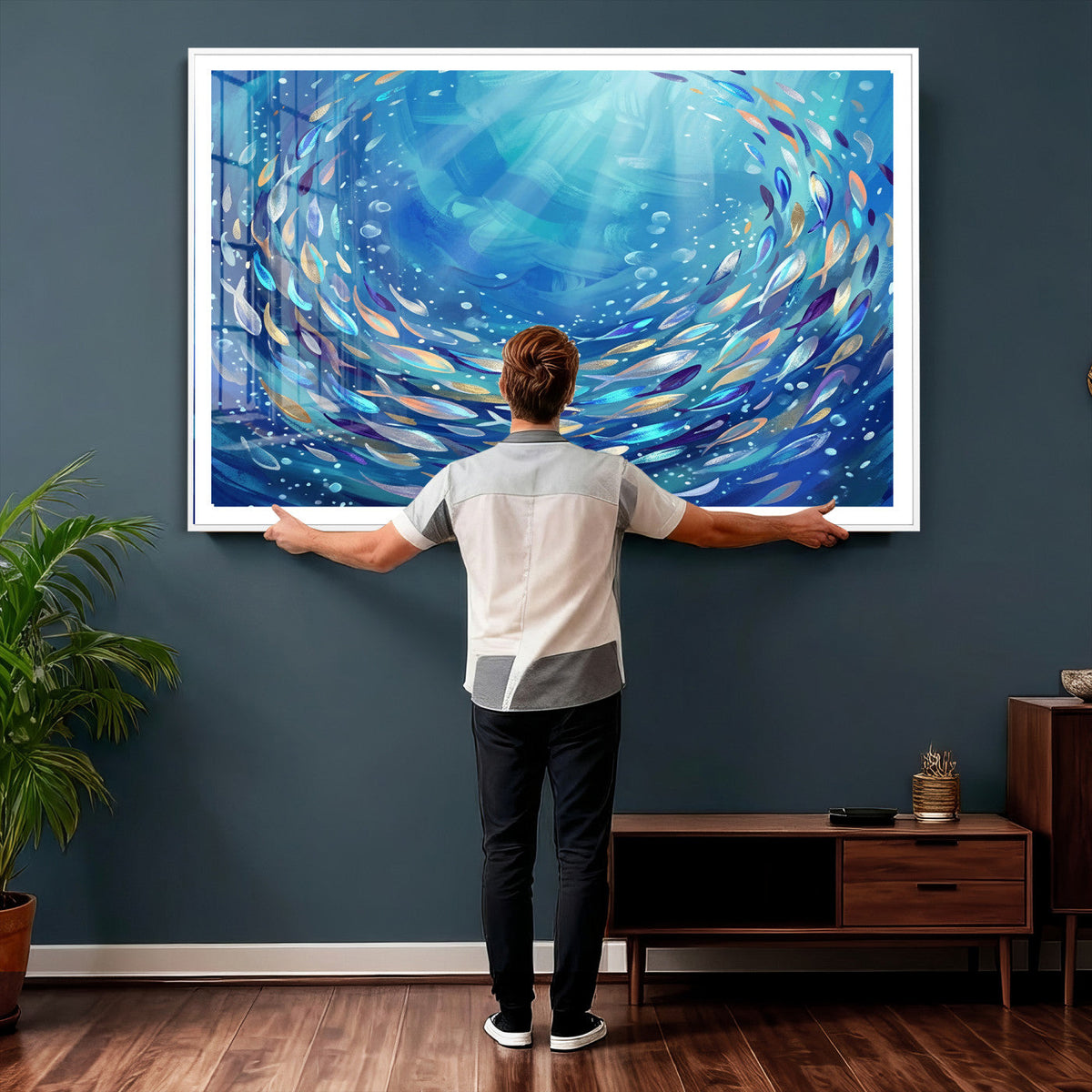 School of Fish Canvas Print | Blue Ocean Underwater Wall Art
