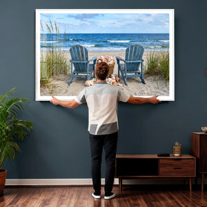 Large Beach Canvas Wall Art Coastal Adirondack Chairs Ocean