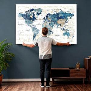 Watercolor World Map Canvas Wall Art Print – Abstract