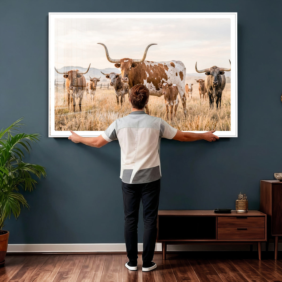 Texas Longhorn Canvas Wall Art, Rustic Farm Animal Photography Print, Farmhouse Country Decor, Western Ranch Art