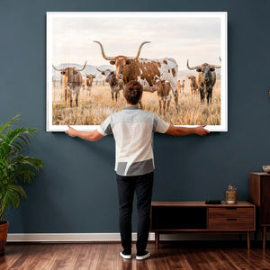 Texas Longhorn Canvas Wall Art, Rustic Farm Animal Photography Print, Farmhouse Country Decor, Western Ranch Art