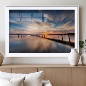 Wooden Pier on Seascape and Sunset Wall Art Canvas Print