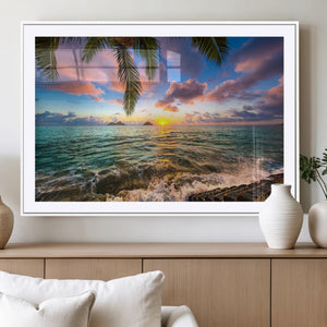 Framed Tropical Sunset Art Canvas Print