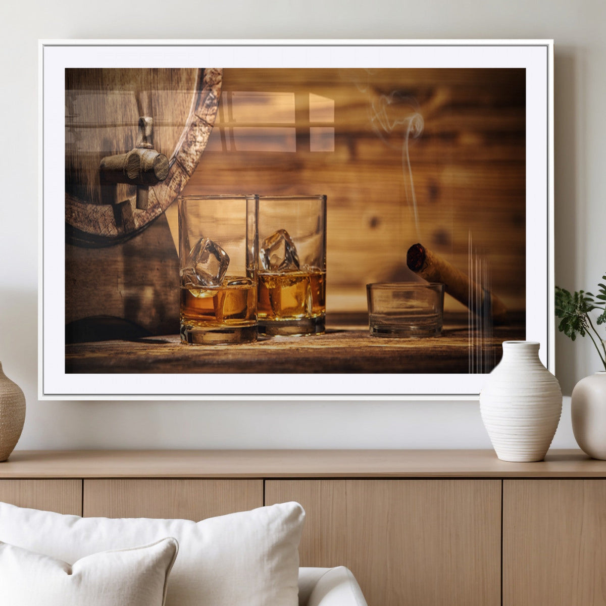 Rustic Whiskey and Barrel Canvas Print