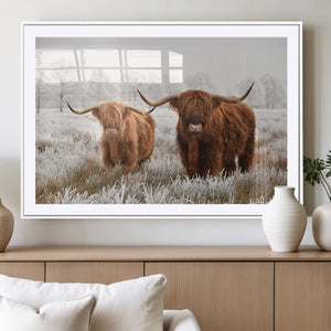 Longhorn Cattle Wall Art Canvas Print, Framed Farmhouse