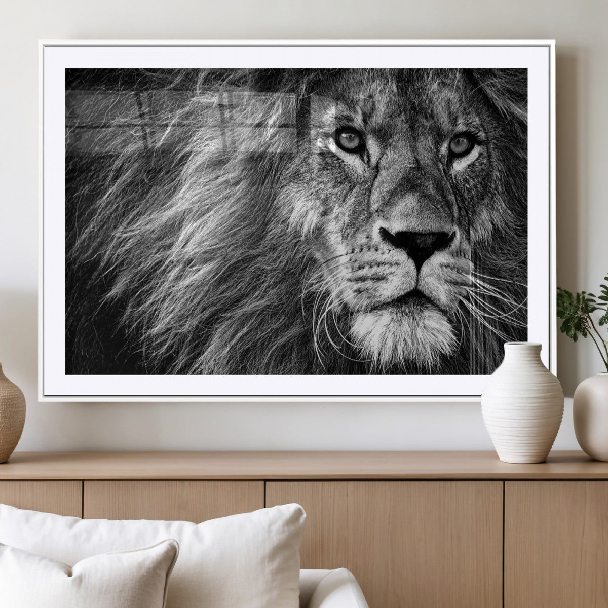 Black and White Lion Canvas Wall Art Print – Wildlife