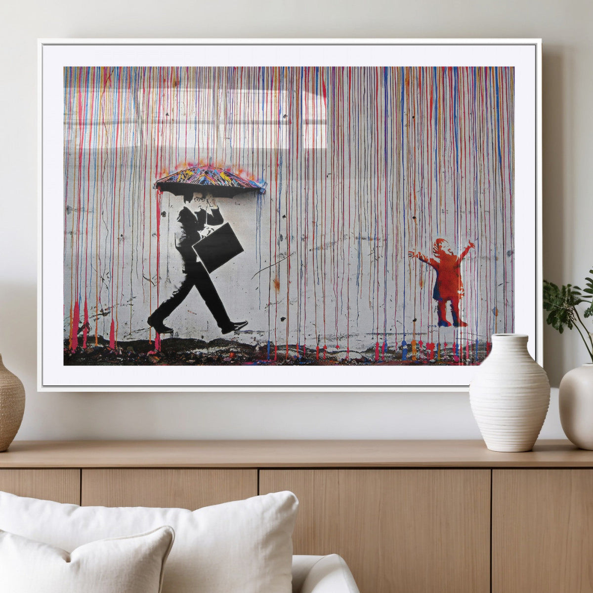 Banksy Wall Art Canvas Print, Framed Graffiti Art Picture
