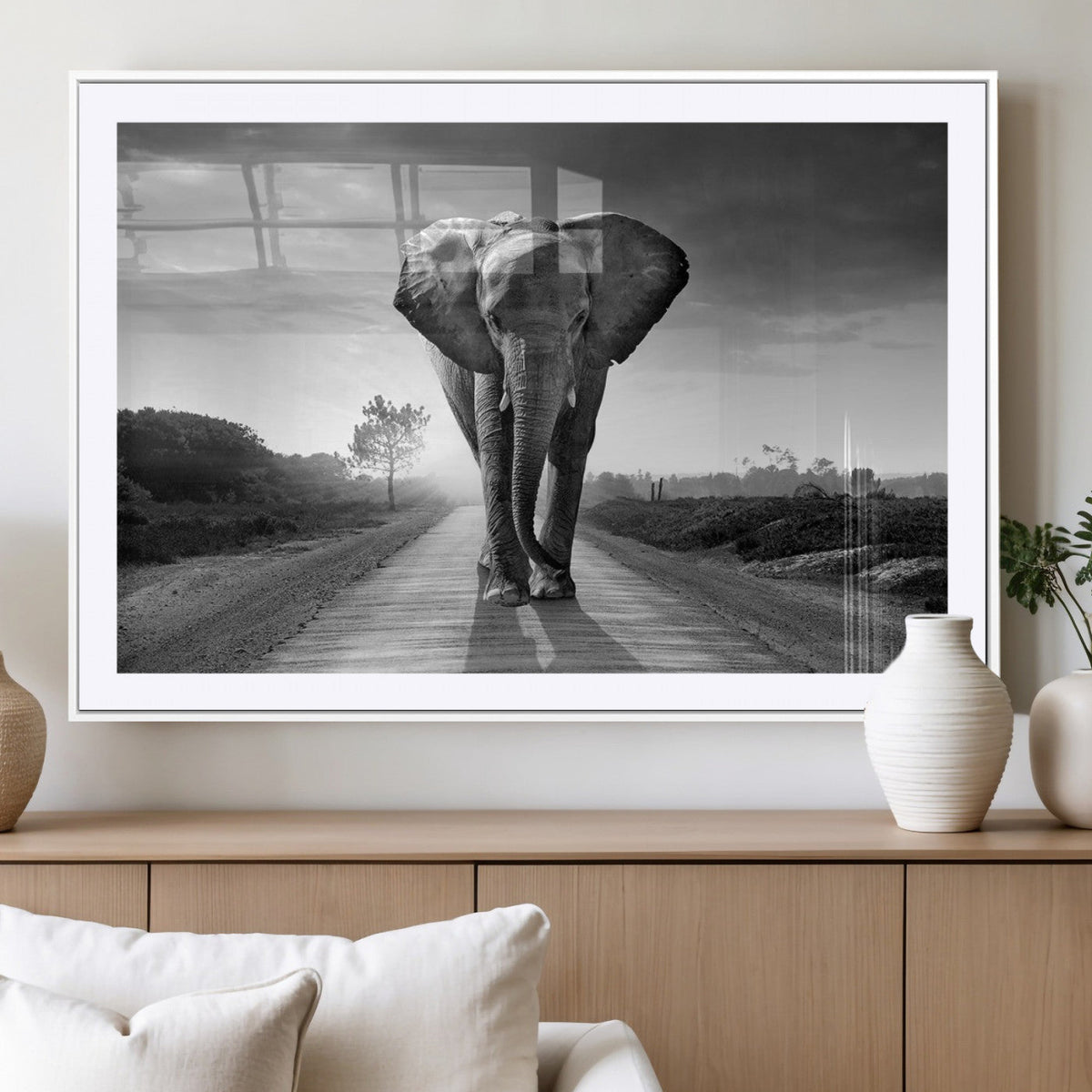 Black and White Elephant Wall Art Canvas Print