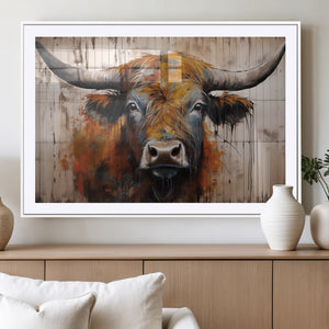 Abstract Bull Highland Cow Canvas Wall Art Print – Vibrant