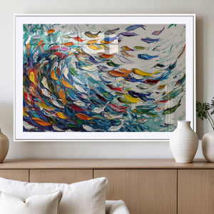 Modern Abstract Fish Shoal Wall Art Canvas Print, Colorful