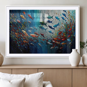Modern Abstract Fish Shoal Wall Art Canvas Print, Colorful