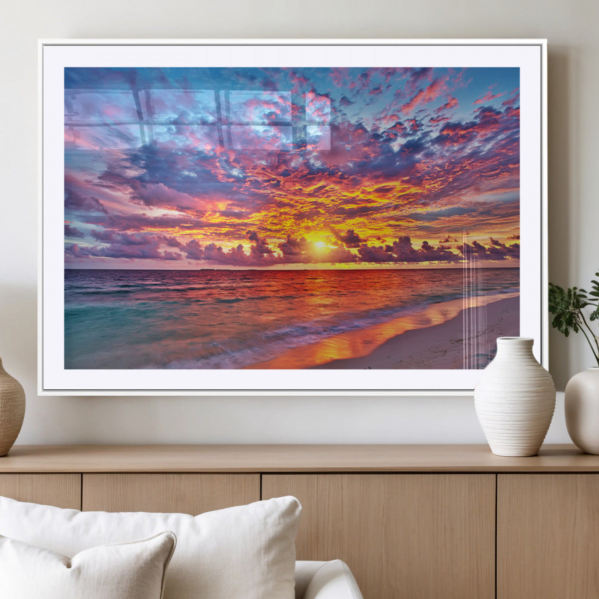 Vibrant Sunset Beach Wall Art - Ocean Sunset Canvas Print |
