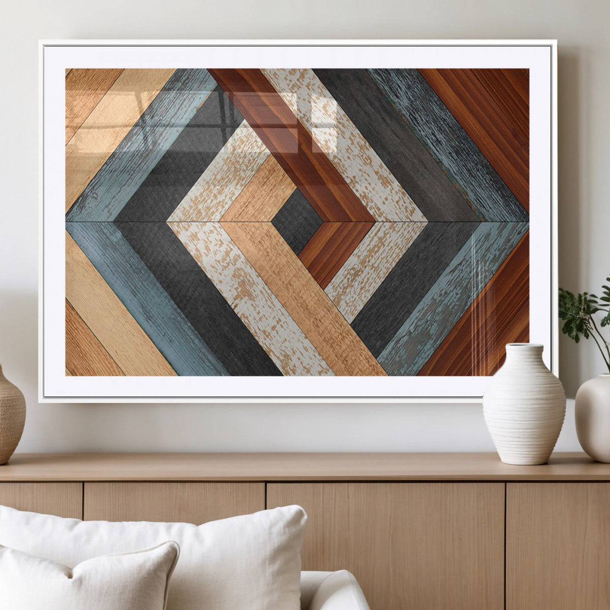 Geometric Wood Art Wall Decor Canvas Print, Rustic Wooden