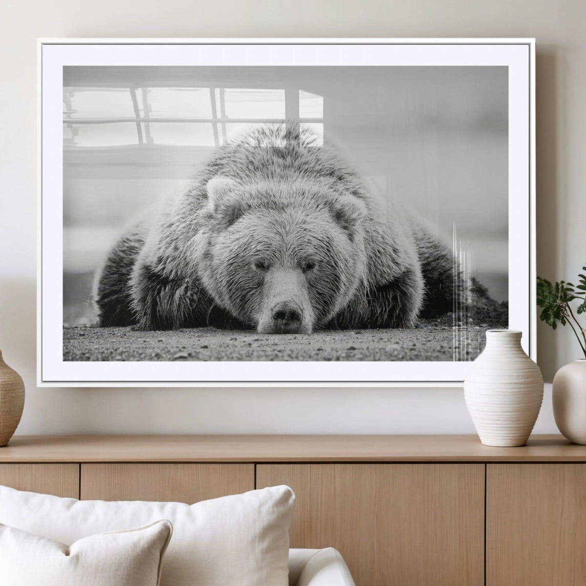 Resting Grizzly Bear Wall Art Canvas Print – Majestic Lazy